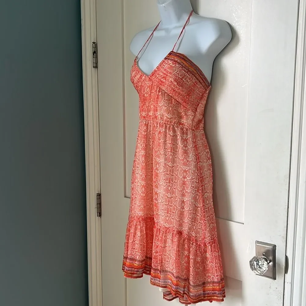 Twelfth Fifth Street Cynthia Vincent Sheer 100% Silk Orange Sleeveless Dress 6